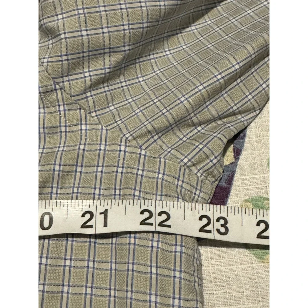 Banana Republic Fitted Dress Shirt Mens L 16-16.5 Grey Blue Plaid Woven In Italy